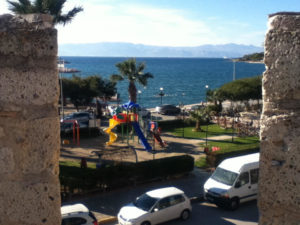 Cesme harbor looking out to the Greek island of Chios.
