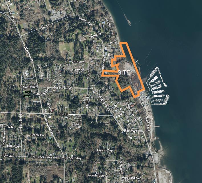 A satellite view of the area, with the Dunlap Sight Highlighted in Orange